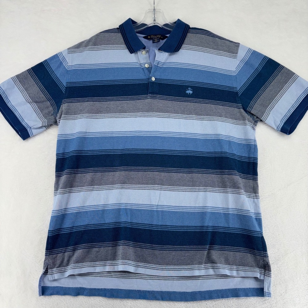 Brooks Brothers Mens XL Performance Polo Shirt Blue Striped Original Fit Cotton